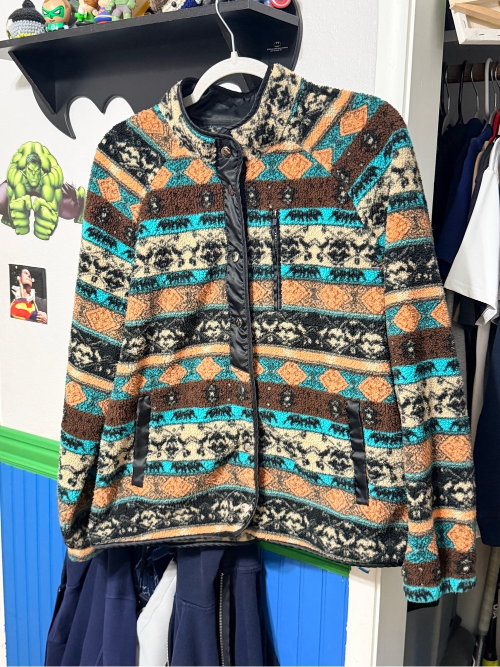 zeagoo Aztec-Pattern fleece in Turquoise, Brown & Cream